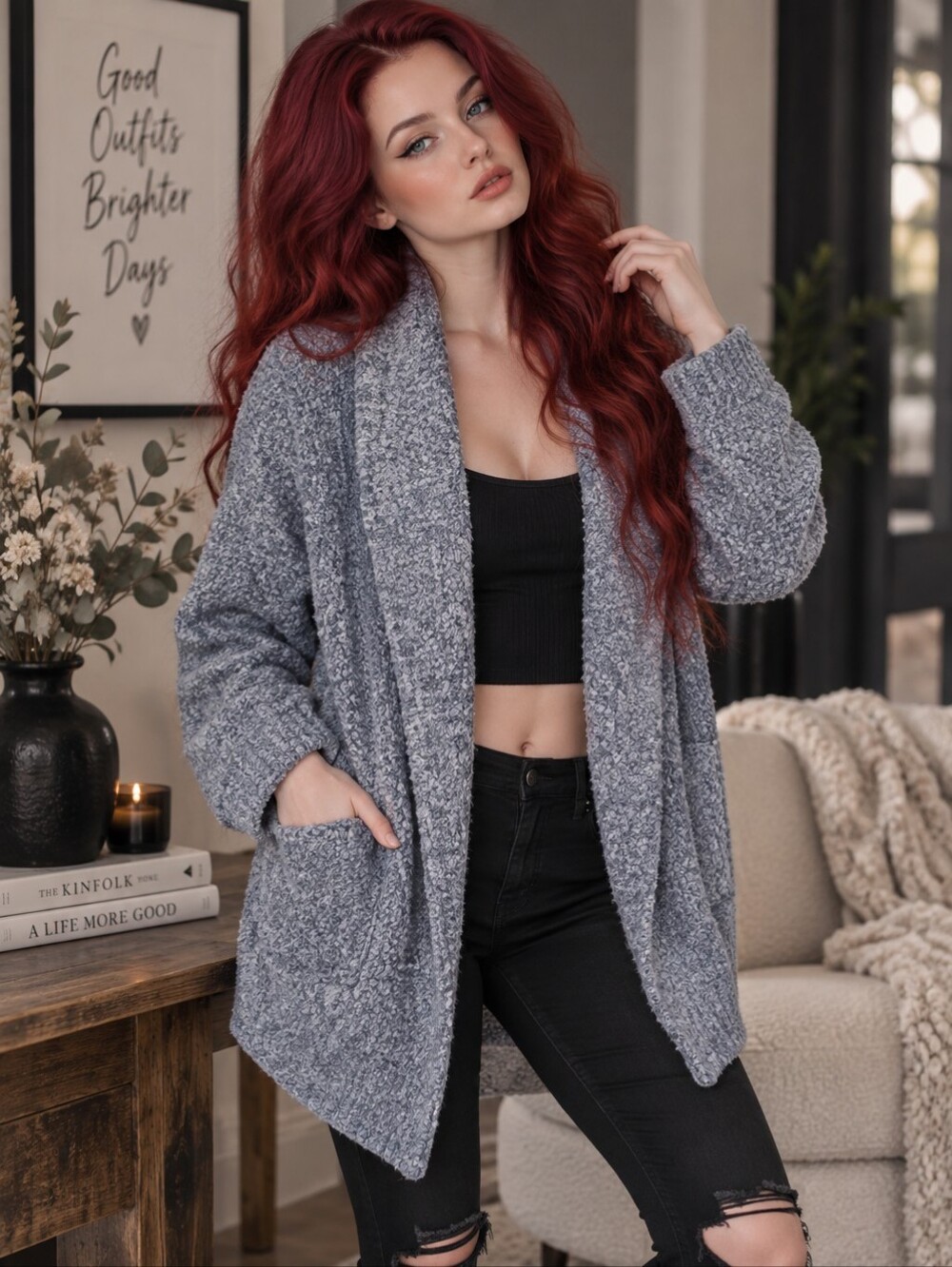 EUC Secret Treasures Size Medium Blue Sapphire Fuzzy Cozy Cardigan!